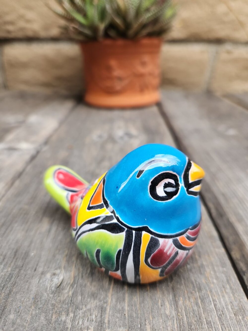 3.75" Talavera Gold Finch Bird Statue BLUE/WINE/GREEN TAIL Garden Home Decor